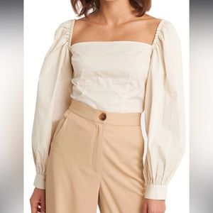 NA-KD Balloon Sleeve Crop Off white cream blouse Size 36/Small